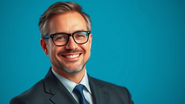 Smiling man in formal attire in a photorealistic portrait.