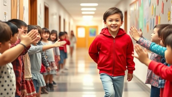 Ohio boy with Down syndrome beats cancer, celebrated in school corridor.