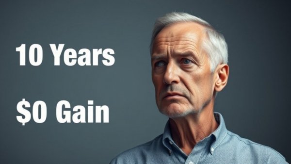 Contemplative older man with financial graph and text.