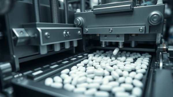 Close-up of a machine sorting weight loss pills for delivery.