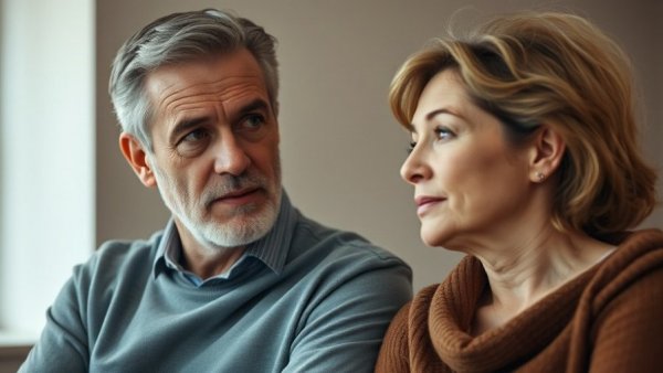 Thoughtful mature couple discussing aging well in retirement.