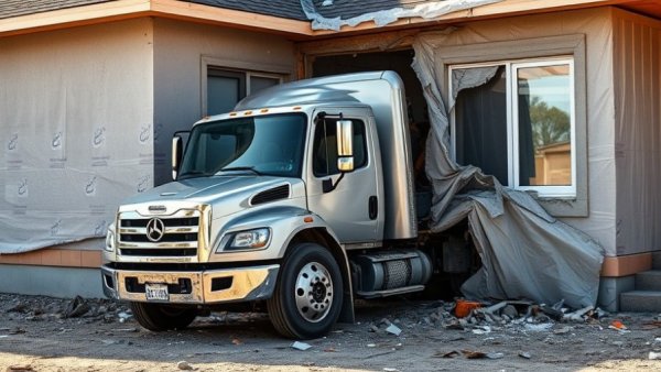 Truck crash in St. James Parish: truck embedded in house wall.