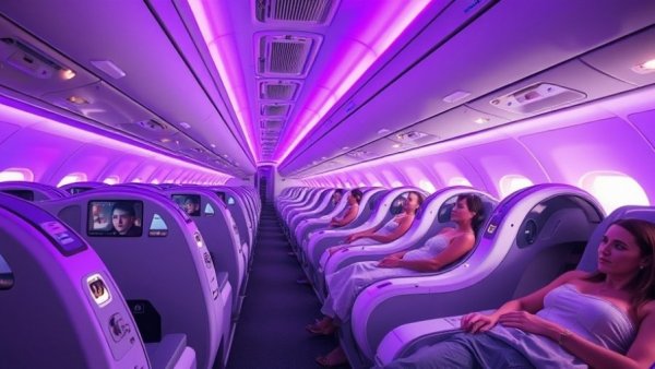 Air New Zealand Skynest pods in a modern airplane cabin