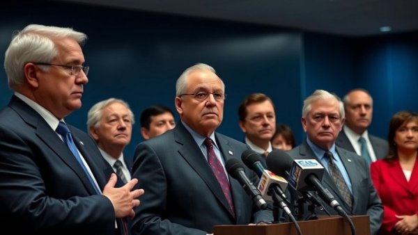 Officials at a press conference regarding ICE agent charged with assault