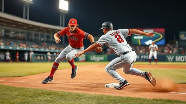 Louisiana Ragin' Cajuns baseball player tags opponent, intense action.