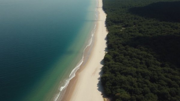 Aerial view of Lincoln Beach with lush greenery and calm waters.