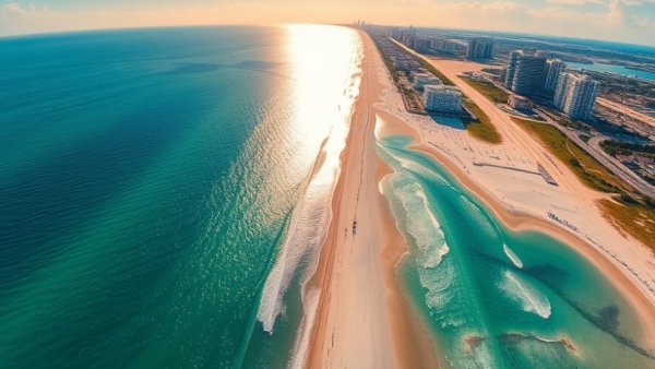 Aerial view of West Palm Beach coastline, vibrant blue waters.