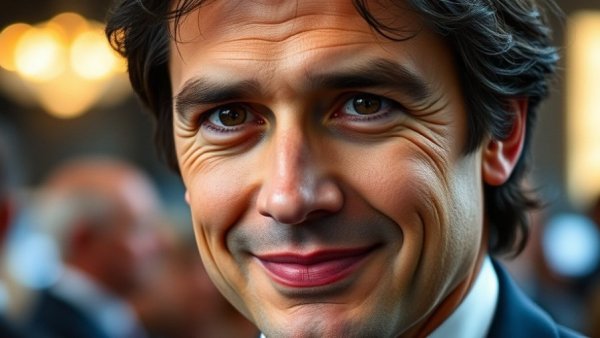 Close-up portrait of a man with dark hair at an event.