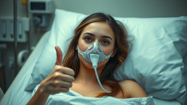 Hospitalized woman with oxygen mask illustrating vaping and lung cancer risk.