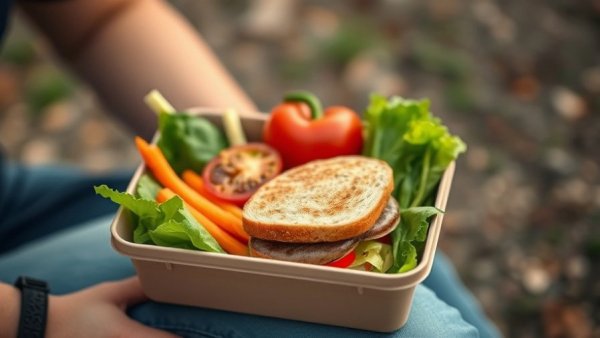 Healthy lunchbox with vegetables and sandwich reducing lung cancer risk.