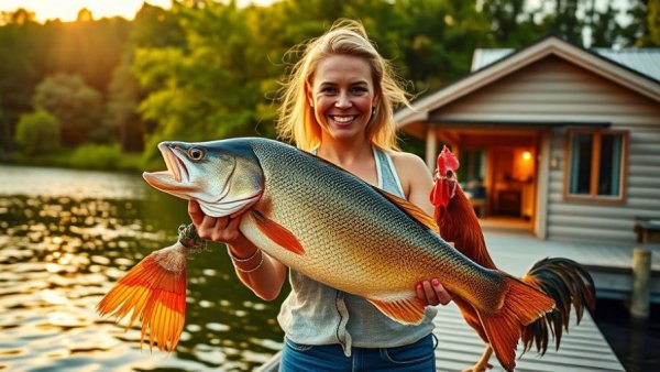 Louisiana Marsh Fishing Action with fish and cabin scenery.