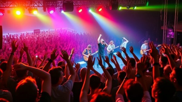 Energetic concert with cheering crowd enjoying Live Nation $30 concert tickets