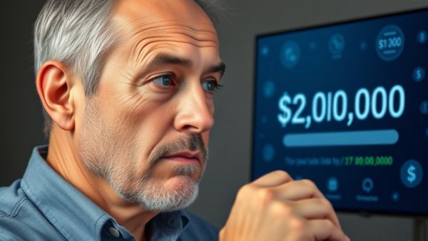 Feel Broke With $2 Million: man looking at $2 million balance on gray background.