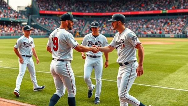 Louisiana Baseball Preview Southern Nicholls players greet on field.