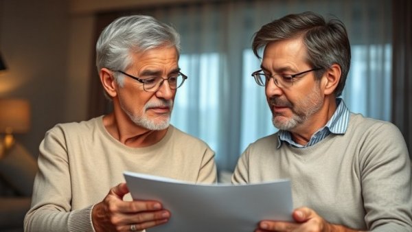 Middle-aged couple discussing lessons about retirement indoors.