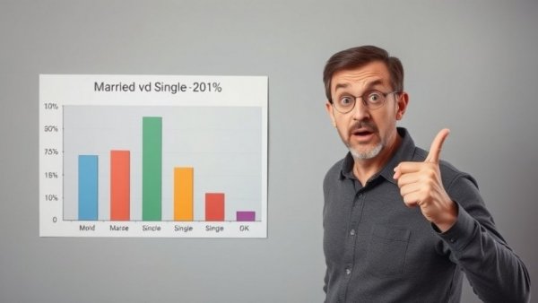 Retiring Single statistics comparison by a middle-aged man with a graph.