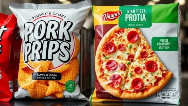 Packaged pork rinds and frozen pizza recall image for salmonella alert.