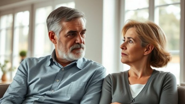 Mature couple reflecting on evolving intimacy after 60.