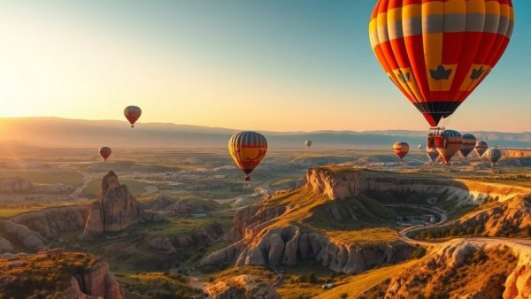 Colorful balloons floating over Cappadocia at sunrise, Best Things to Do in Cappadocia.