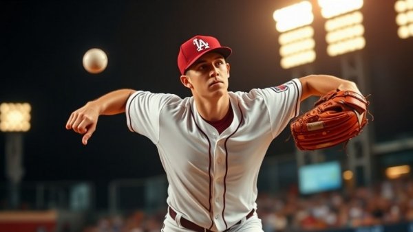 Louisiana baseball preview featuring a focused pitcher throwing in a night game.