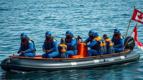 Hantavirus outbreak response team on rescue boat at sea.