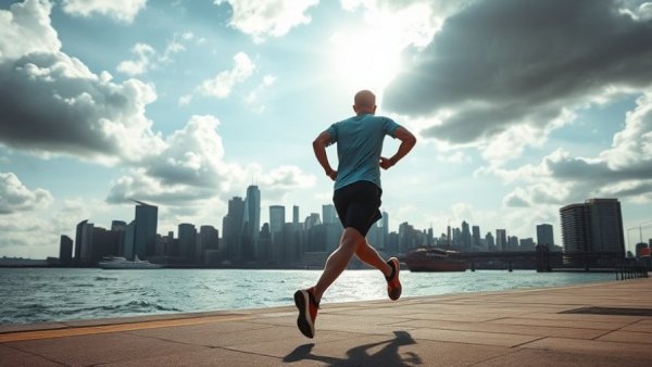 Active runner cutting cravings through exercise by waterfront, showcasing how a simple workout can cut cravings for smokers.