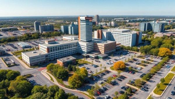 Aerial view of hospital complex for Inclusion Body Myositis veterans recognition.