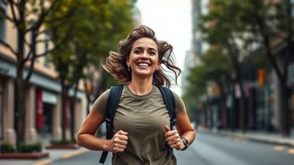Woman jogging for brain health in urban setting.
