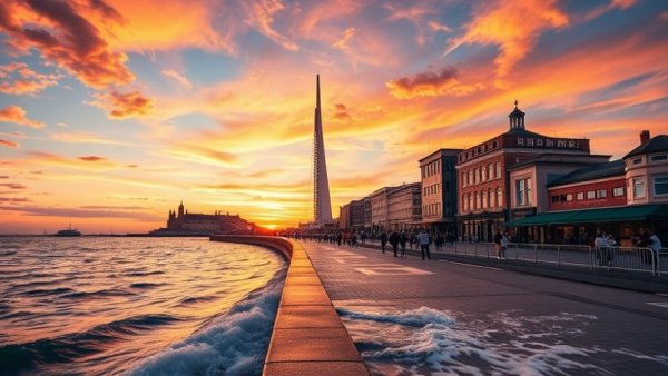 Things to do in Portsmouth England: Scenic sunset view with Spinnaker Tower.