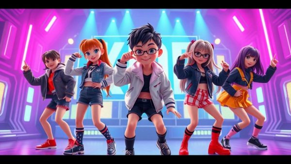 KPop Demon Hunters concert tour animated performers with neon lights.