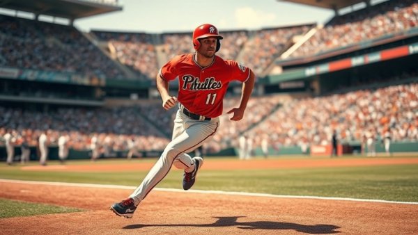 Baseball player in red uniform sprinting on the field during Cajuns Stellar Pitching game.