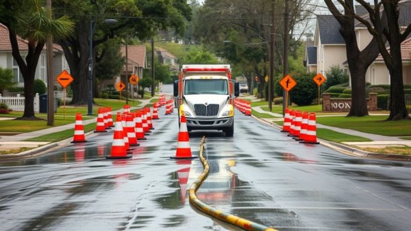 Water main break in Metairie causing street flooding.
