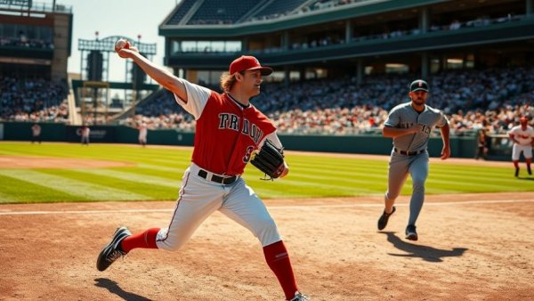 Baseball player in action, part of Louisiana opens SBC tournament win.