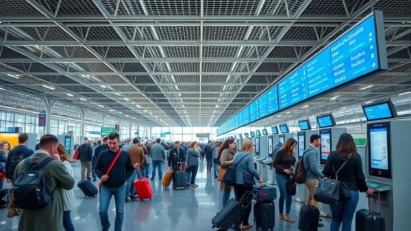 Heathrow baggage system area with travelers and luggage