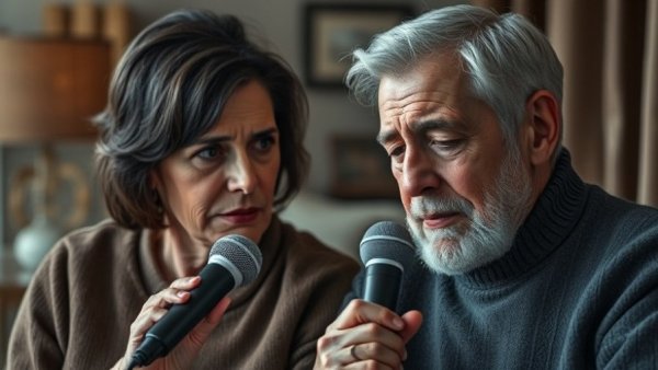 Somber couple talking about coping with the loss of a child, intimate setting.