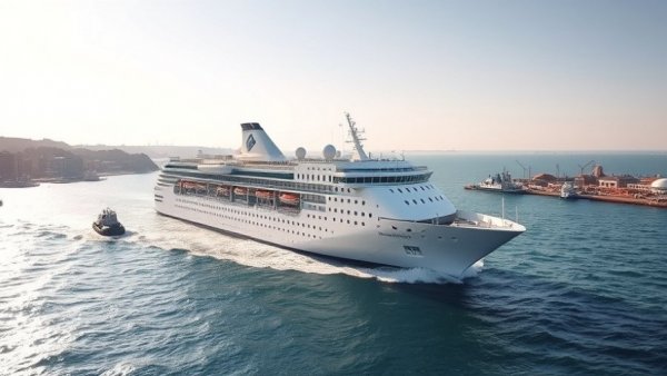 Cruise ship rescue at sea with tugboats guiding.