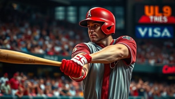 Powerful swing of baseball player in red and gray at Cincinnati Bearcats game.