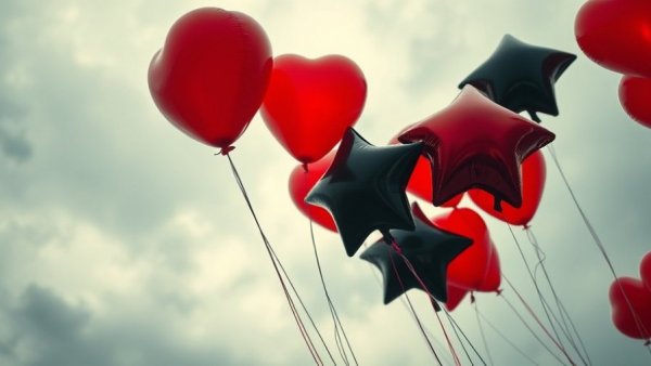 Heart and star balloons in sky during Louisiana balloon ban.