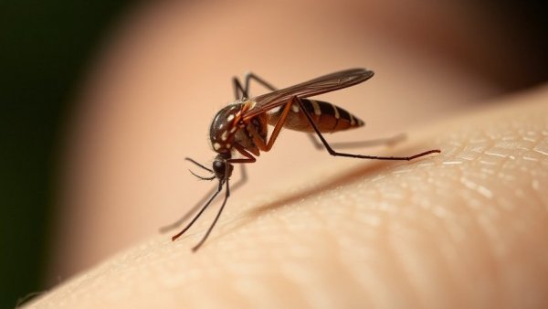 Close-up of a mosquito feeding related to West Nile Virus in New Orleans.