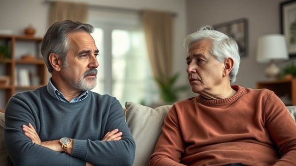 Middle-aged couple discussing the importance of maintaining routines during grief indoors.