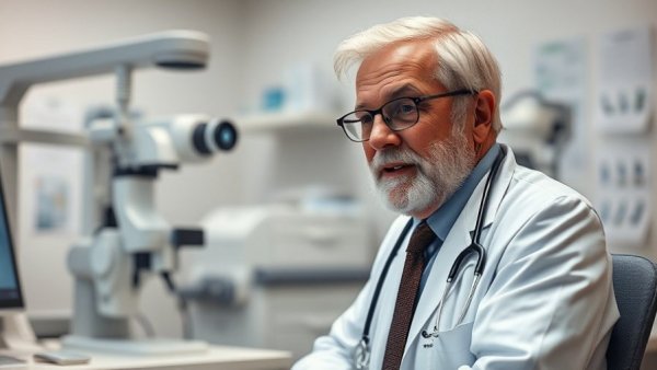 Doctor discussing non-invasive treatment for eye cancer in medical setting.