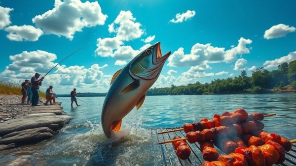 Vibrant fishing scene on the Chaffalia River with lively activity.