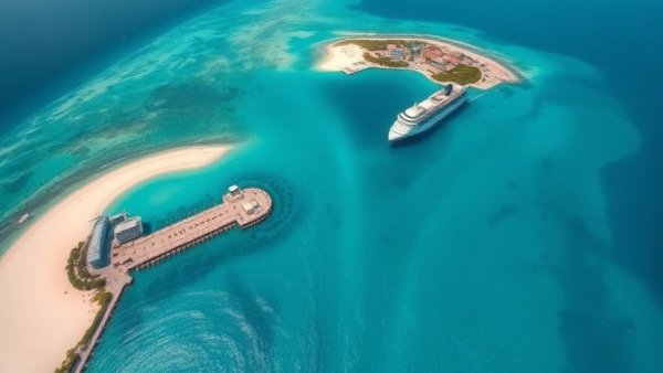 Aerial view of Nassau harbor with turquoise waters in the Bahamas.