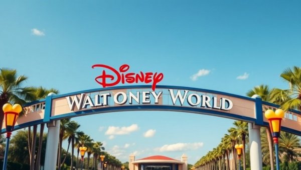 Gateway to Walt Disney World with clear skies and palm trees.