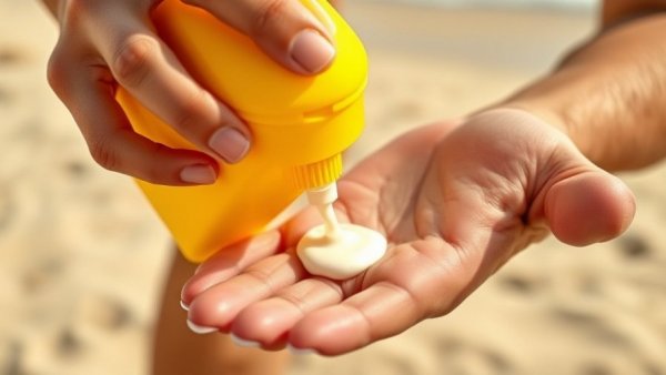 Hands applying FDA approved sunscreen ingredients at beach.