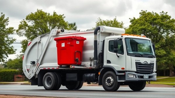 Garbage truck lifting bin in Georgia suburb, emphasizing efficiency.