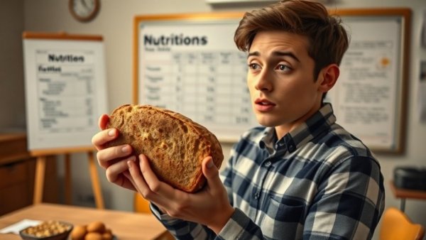 Person describing the healthiest bread with a nutritional chart.