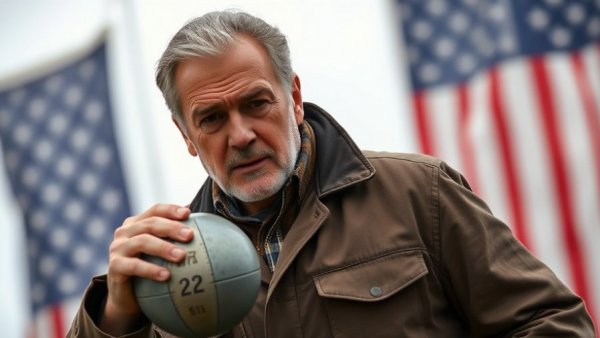 Man holding metal ball honoring veterans surrounded by flag.