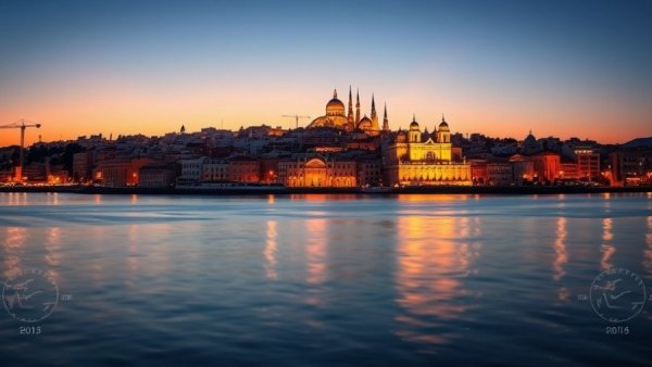 Stunning view of Malta's skyline at dusk reflecting on water.