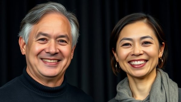 Warm portraits of two individuals at a formal event.